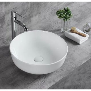 Chậu sứ lavabo màu trắng để bàn, kiểu tròn thiết kế tinh tế, giá rẻ