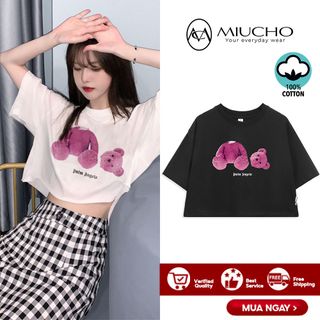 Áo croptop nữ tay ngắn cổ tròn vải thun cotton kiểu hàn quốc CR013 Miucho in hình hoạ tiết giá sỉ