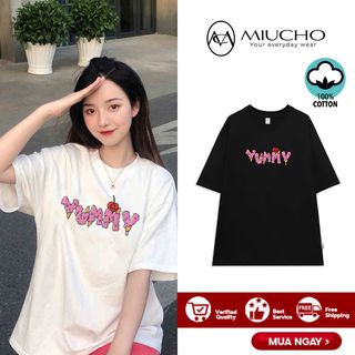 Áo phông drew nữ form rộng tay lỡ unisex, áo thun drew nữ form rộng tay lỡ unisex cotton AT137 Miucho in logo