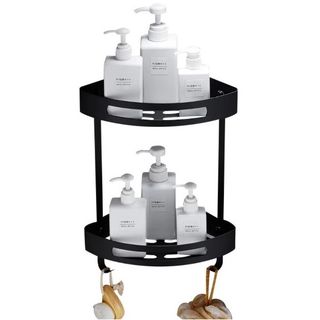 Kệ góc nhà tắm đựng mỹ phẩm bằng inox sus 304 màu đen và màu trắng bóng