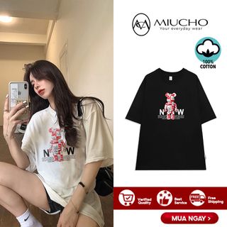 Áo phông bearbrick nữ form rộng tay lỡ unisex, áo thun bearbrick nữ form rộng tay lỡ unisex cotton AT038 Miucho in logo
