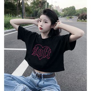 Áo croptop nữ tay ngắn cổ tròn vải thun cotton kiểu hàn quốc CR001 Miucho in hình hoạ tiết