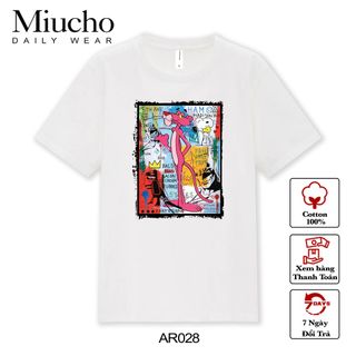Áo thun nữ cổ tròn chất liệu cotton mềm mại form regular AR028 Miucho in hoạ tiết