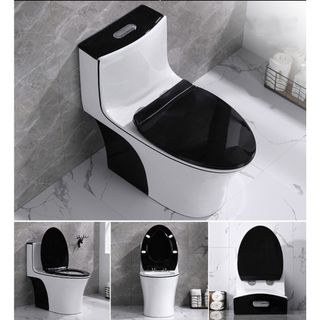 Bồn cầu 1 khối màu trắng nắp đen thiết kế thanh lịch, kiểu dáng cao ráo, bệ ngồi thoải mái