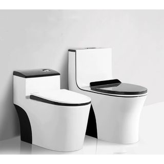 Bồn cầu 1 khối màu trắng nắp đen thiết kế thanh lịch, kiểu dáng cao ráo, bệ ngồi thoải mái