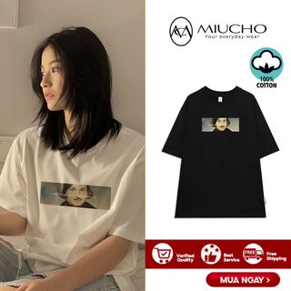 Áo phông nữ form rộng tay lỡ unisex đẹp, áo thun nữ form rộng tay lỡ unisex cotton hàn quốc AT124 Miucho in hình
