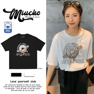 Áo thun nữ form rộng đẹp tay lỡ kiểu hàn quốc, áo phông nữ form rộng unisex vải cotton AT163 Miucho in hoạt tiết