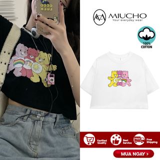 Áo croptop nữ tay ngắn cổ tròn vải thun cotton kiểu hàn quốc CR049 Miucho in hình hoạ tiết giá sỉ