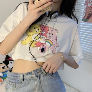 Áo croptop nữ tay ngắn cổ tròn vải thun cotton kiểu hàn quốc CR049 Miucho in hình hoạ tiết
