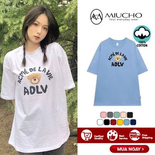 Áo phông adlv nữ form rộng tay lỡ unisex, áo thun adlv nữ form rộng tay lỡ unisex cotton AT130 Miucho in logo giá sỉ
