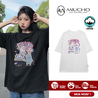 Áo thun nữ form rộng đẹp tay lỡ kiểu hàn quốc, áo phông nữ form rộng unisex vải cotton AT149 Miucho in hoạt tiết
