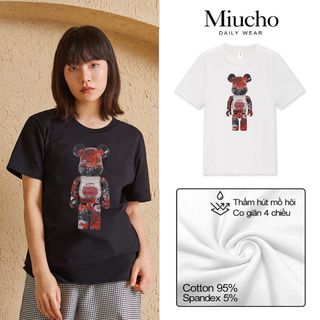 Áo thun nữ cổ tròn chất liệu cotton mềm mại form regular AR017 Miucho in hoạ tiết
