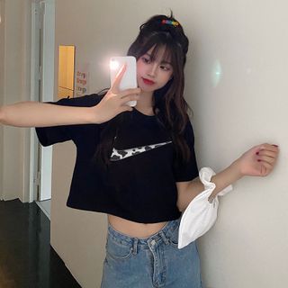 Áo croptop nữ tay ngắn cổ tròn vải thun cotton kiểu hàn quốc CR047 Miucho in hình hoạ tiết