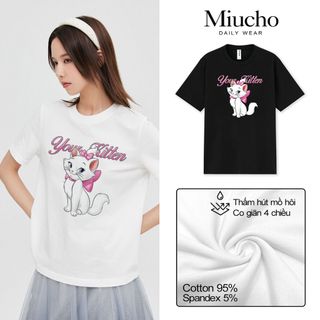 Áo thun nữ cổ tròn chất liệu cotton mềm mại form regular AR019 Miucho in hoạ tiết