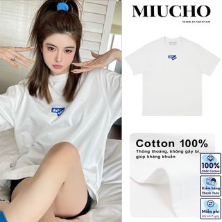 Áo phông nữ form rộng tay lỡ unisex đẹp, áo thun nữ form rộng tay lỡ unisex cotton hàn quốc AT122 Miucho basic tee giá sỉ