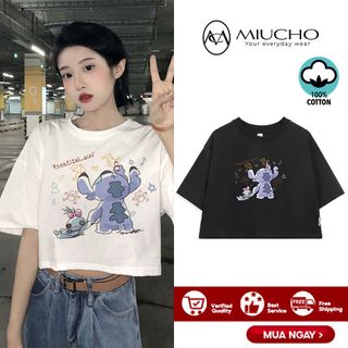 Áo croptop nữ tay ngắn cổ tròn vải thun cotton kiểu hàn quốc CR030 Miucho in hình hoạ tiết