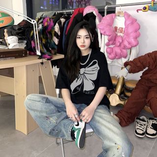 Áo thun form rộng nữ tay lỡ oversize, áo form rộng nữ hàn quốc chất vải cotton AT238 Miucho in hình hoạ tiết