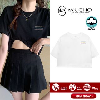 Áo croptop nữ tay ngắn cổ tròn vải thun cotton kiểu hàn quốc CR032 Miucho in hình hoạ tiết