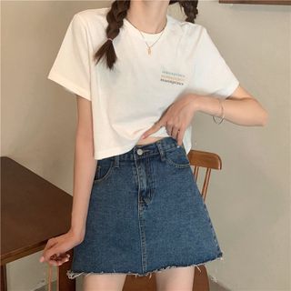 Áo croptop nữ tay ngắn cổ tròn vải thun cotton kiểu hàn quốc CR032 Miucho in hình hoạ tiết