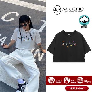 Áo croptop nữ tay ngắn cổ tròn vải thun cotton kiểu hàn quốc CR027 Miucho in hình hoạ tiết giá sỉ