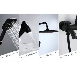 Sen tắm nóng lạnh màu đen bao gồm cả vòi xịt full phụ kiện