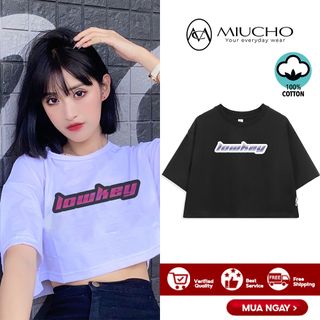 Áo croptop nữ tay ngắn cổ tròn vải thun cotton kiểu hàn quốc CR031 Miucho in hình hoạ tiết