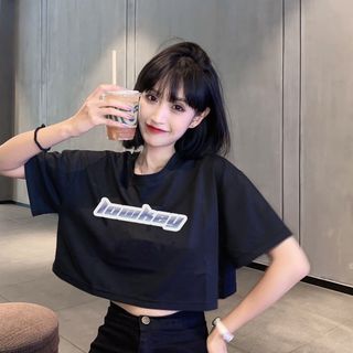 Áo croptop nữ tay ngắn cổ tròn vải thun cotton kiểu hàn quốc CR031 Miucho in hình hoạ tiết