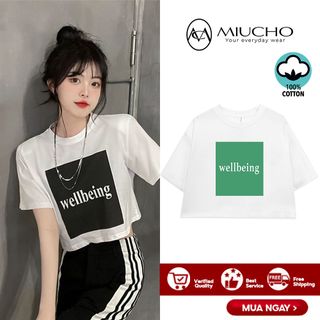 Áo croptop nữ tay ngắn cổ tròn vải thun cotton kiểu hàn quốc CR036 Miucho in hình hoạ tiết