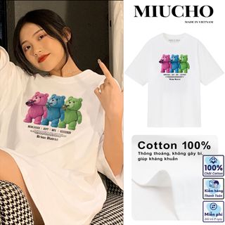 Áo phông nữ form rộng tay lỡ unisex đẹp, áo thun nữ form rộng tay lỡ unisex cotton hàn quốc AT107 Miucho in hình