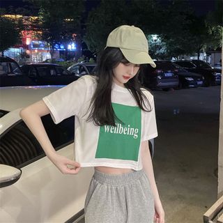 Áo croptop nữ tay ngắn cổ tròn vải thun cotton kiểu hàn quốc CR036 Miucho in hình hoạ tiết