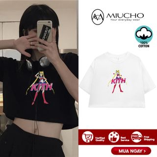 Áo croptop nữ tay ngắn cổ tròn vải thun cotton kiểu hàn quốc CR020 Miucho in hình hoạ tiết giá sỉ