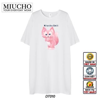 Đầm suông dài tay lỡ, váy suông dáng dài tay vintage nữ cổ tròn chất cotton bigsize DT010 Miucho in hình họa tiết