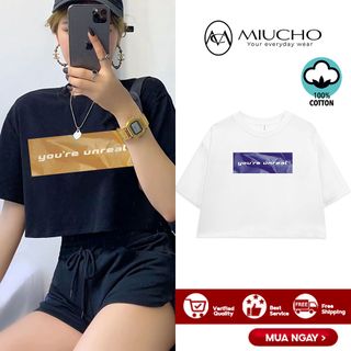 Áo croptop nữ tay ngắn cổ tròn vải thun cotton kiểu hàn quốc CR035 Miucho in hình hoạ tiết giá sỉ