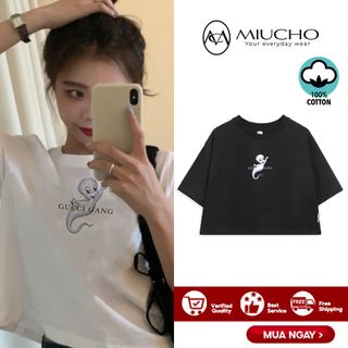 Áo croptop nữ tay ngắn cổ tròn vải thun cotton kiểu hàn quốc CR018 Miucho in hình hoạ tiết