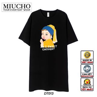 Đầm suông dài tay lỡ, váy suông dáng dài tay vintage nữ cổ tròn chất cotton bigsize DT013 Miucho in hình họa tiết