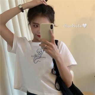 Áo croptop nữ tay ngắn cổ tròn vải thun cotton kiểu hàn quốc CR018 Miucho in hình hoạ tiết