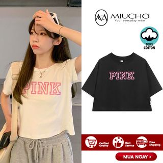 Áo croptop nữ tay ngắn cổ tròn vải thun cotton kiểu hàn quốc CR050 Miucho in hình hoạ tiết giá sỉ