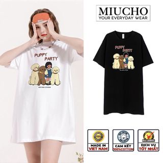 Đầm suông dài tay lỡ, váy suông dáng dài tay vintage nữ cổ tròn chất cotton bigsize DT012 Miucho in hình họa tiết