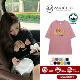 Áo phông palm angels form rộng tay lỡ đẹp, áo thun palm angels form rộng tay lỡ unisex cotton AT106 Miucho in logo