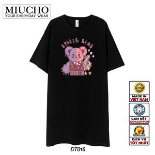Đầm suông dài tay lỡ, váy suông dáng dài tay vintage nữ cổ tròn chất cotton bigsize DT016 Miucho in hình họa tiết