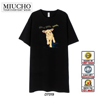 Đầm suông dài tay lỡ, váy suông dáng dài tay vintage nữ cổ tròn chất cotton bigsize DT019 Miucho in hình hoạ tiết