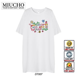 Đầm suông dài tay lỡ, váy suông dáng dài tay vintage nữ cổ tròn chất cotton bigsize DT007 Miucho in hình họa tiết