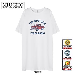 Đầm suông dài tay lỡ, váy suông dáng dài tay vintage nữ cổ tròn chất cotton bigsize DT006 Miucho in hình hoạt tiết
