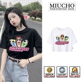 Áo croptop nữ tay ngắn cổ tròn vải thun cotton kiểu hàn quốc CR072 Miucho in hình hoạ tiết giá sỉ