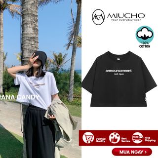 Áo croptop nữ tay ngắn cổ tròn vải thun cotton kiểu hàn quốc CR009 Miucho in hình hoạ tiết
