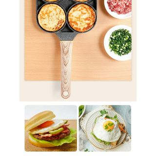 [Mã LIFE1404ALL50K giảm 10% đơn 200K] Chảo Chiên Trứng 4 Ngăn - Chảo Làm Bánh 4 Lỗ Chống Dính- Chống Dính Tay Cầm Gỗ