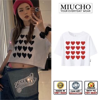 Áo croptop nữ tay ngắn cổ tròn vải thun cotton kiểu hàn quốc CR071 Miucho in hình hoạ tiết