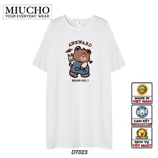 Đầm suông dài tay lỡ, váy suông dáng dài tay vintage nữ cổ tròn chất cotton bigsize DT023 Miucho in hình hoạ tiết