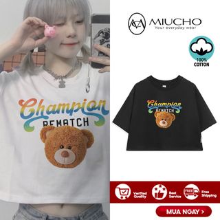 Áo croptop nữ tay ngắn cổ tròn vải thun cotton kiểu hàn quốc CR015 Miucho in hình hoạ tiết giá sỉ