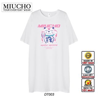 Đầm suông dài tay lỡ, váy suông dáng dài tay vintage nữ cổ tròn chất cotton bigsize DT003 Miucho in brand name